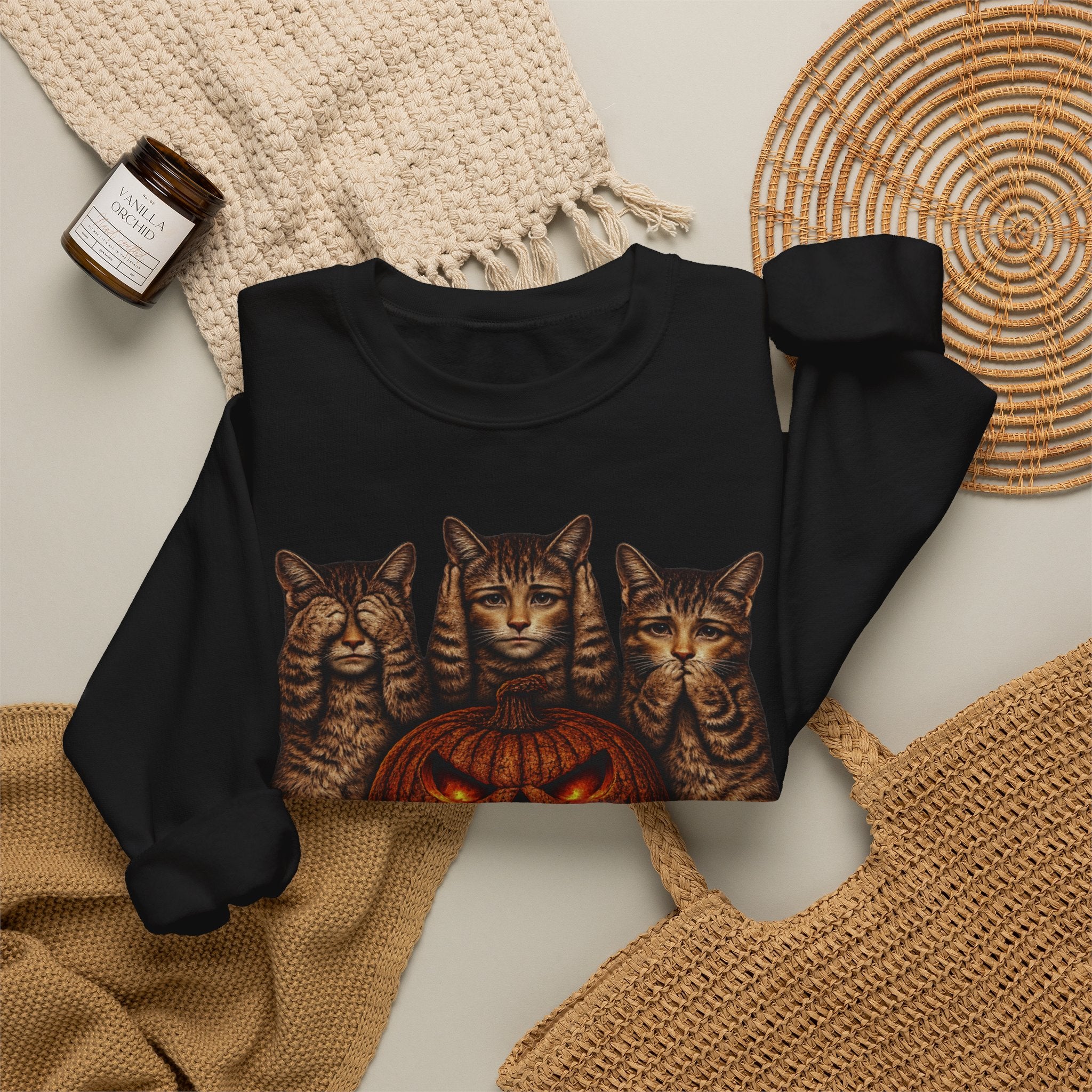 Halloween Cat Pumpkin Crewneck Sweatshirt