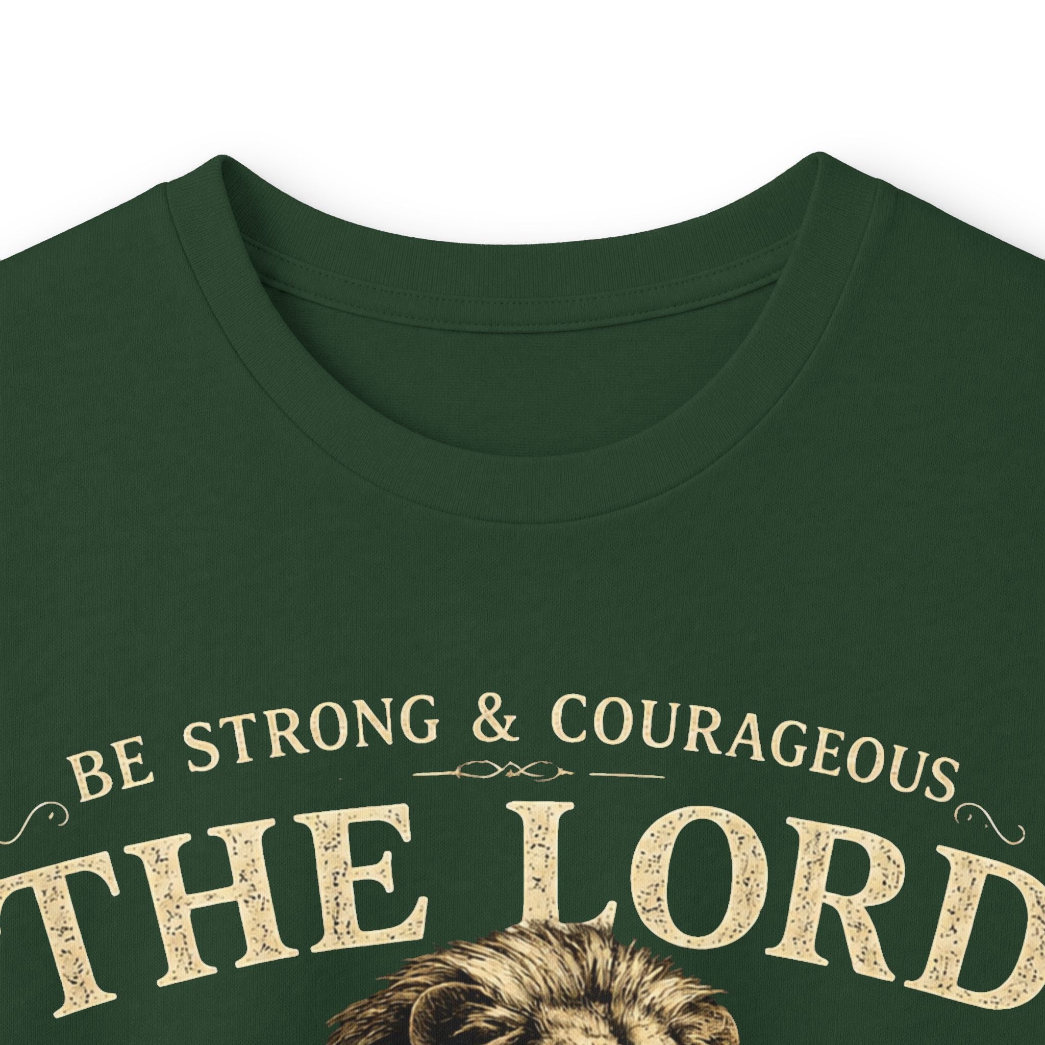 Christian Lion Long Sleeve Tee — “Be Strong & Courageous, The Lord Your God” Inspirational Shirt