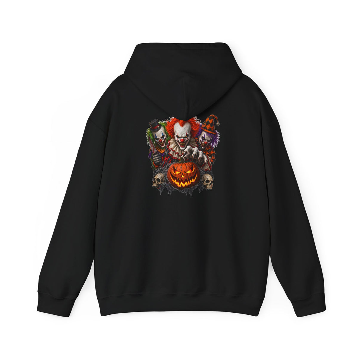 Horror Clown Halloween Hoodie — Scary Pumpkin & Clown tiol Back Graphic