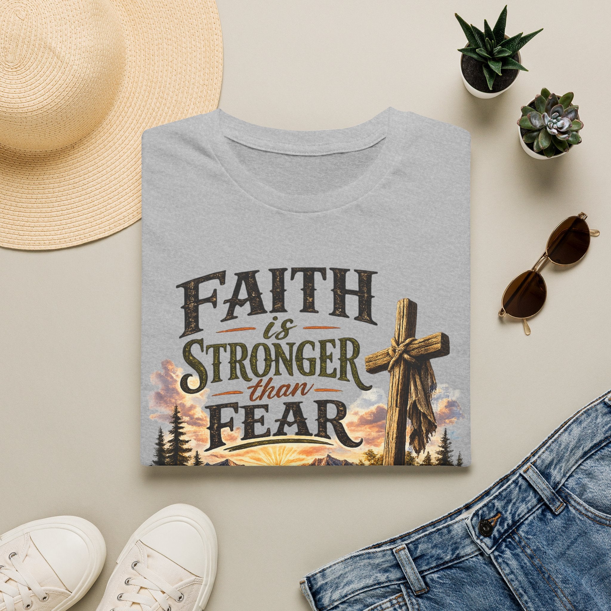 Faith Is Stronger Than Fear T-Shirt — Christian Cross Inspirational Tee