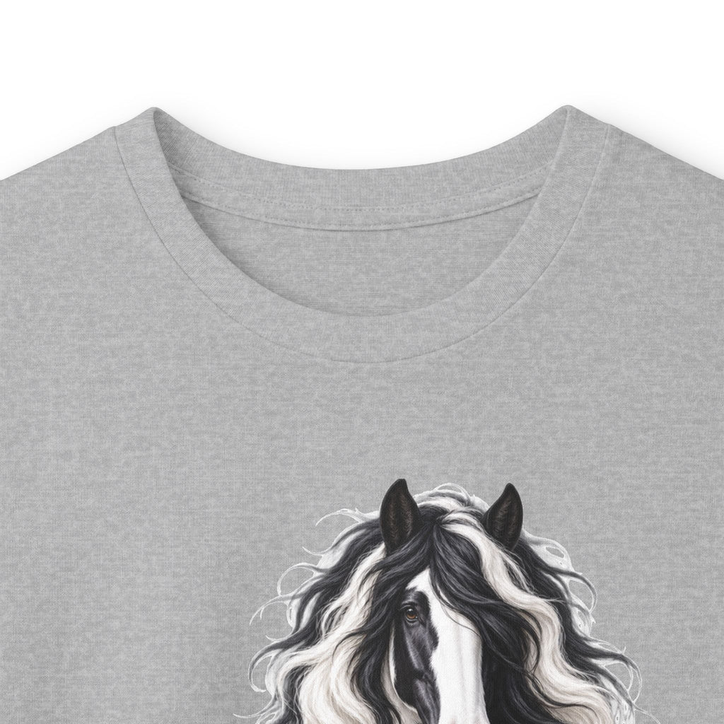 Gypsy Vanner Horse Long Sleeve Tee — Black & White Fluffy Horse Art