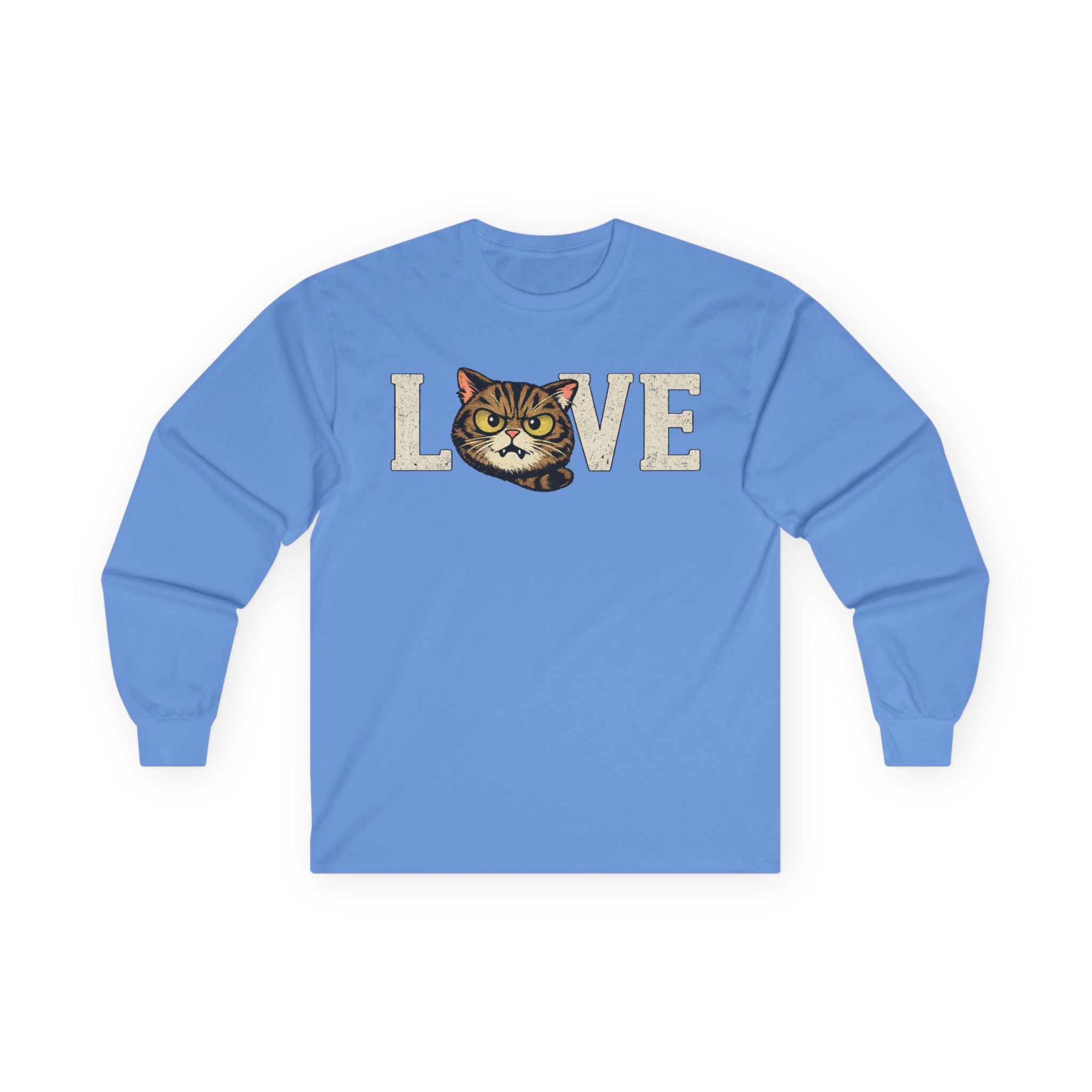 Long Sleeve Tee — "LOVE "tabby  Cat Face Graphic