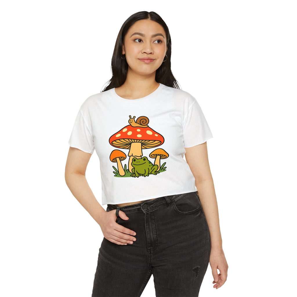 Frog & Mushroom Crop Top — Cute Festival Women's Tee