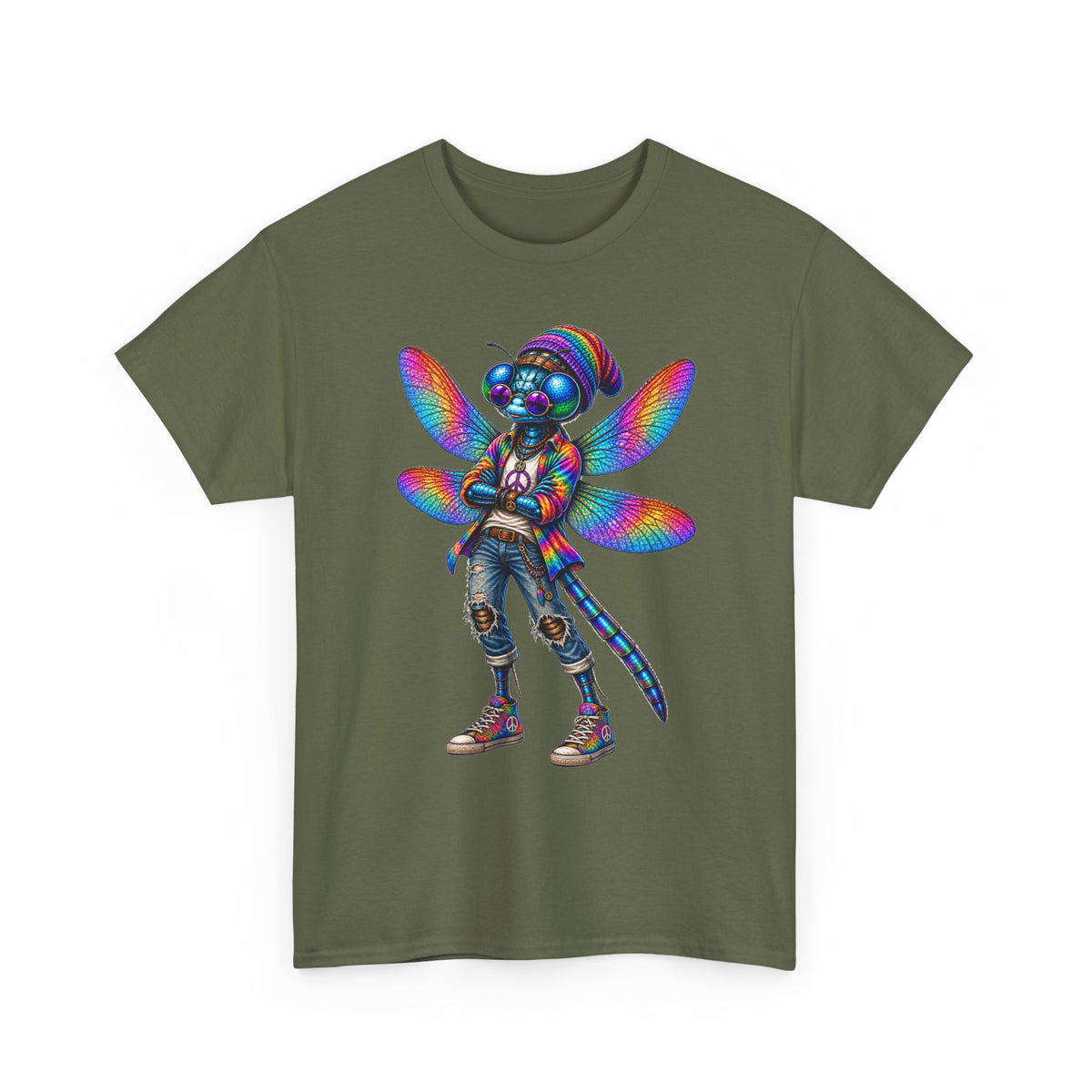 anthropomorphic Dragonfly Tee — Rainbow Glitch Dragonfly Graphic T-Shirt