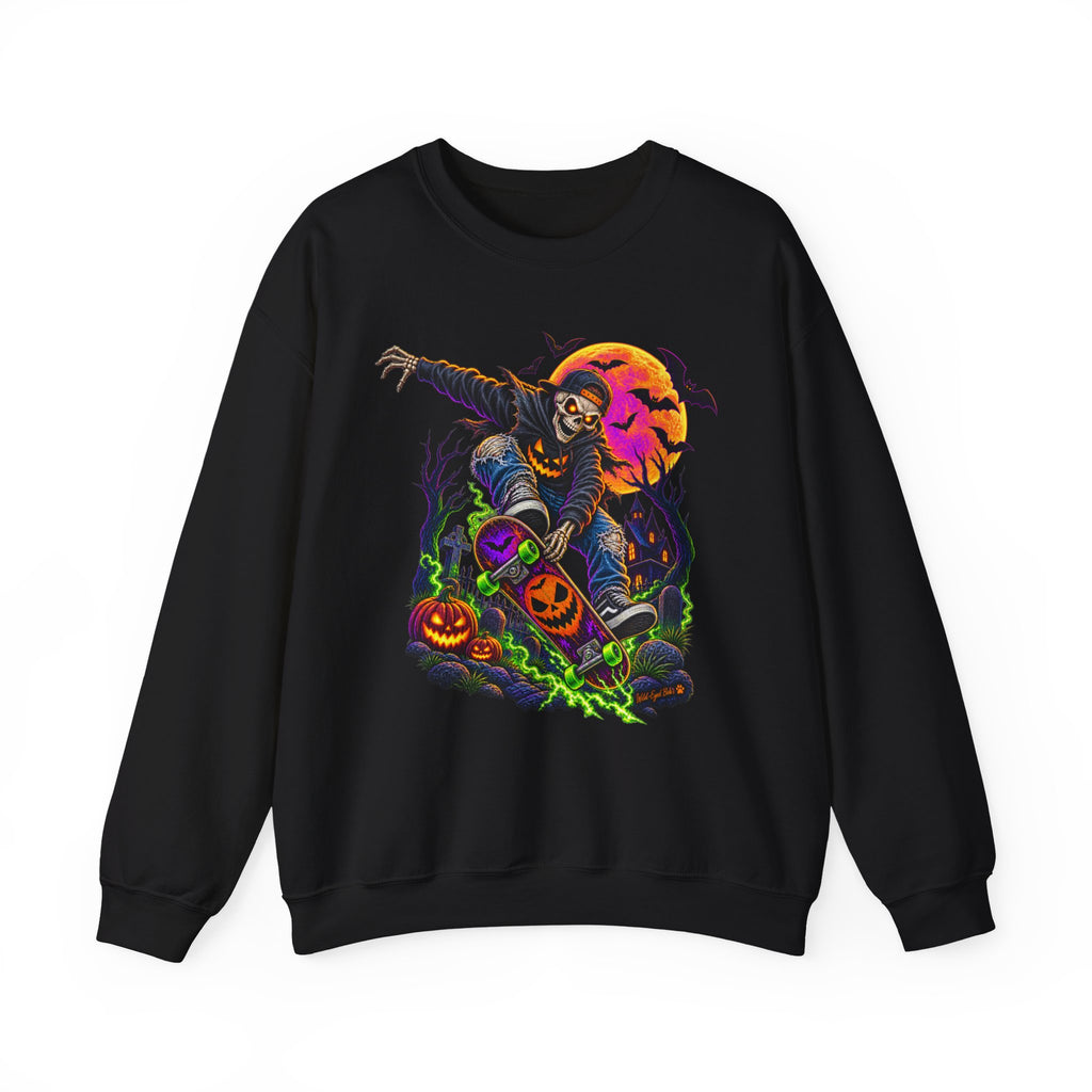 Halloween Skeleton Graveyard Sweatshirt — Spooky Pumpkin & Bats Crewneck