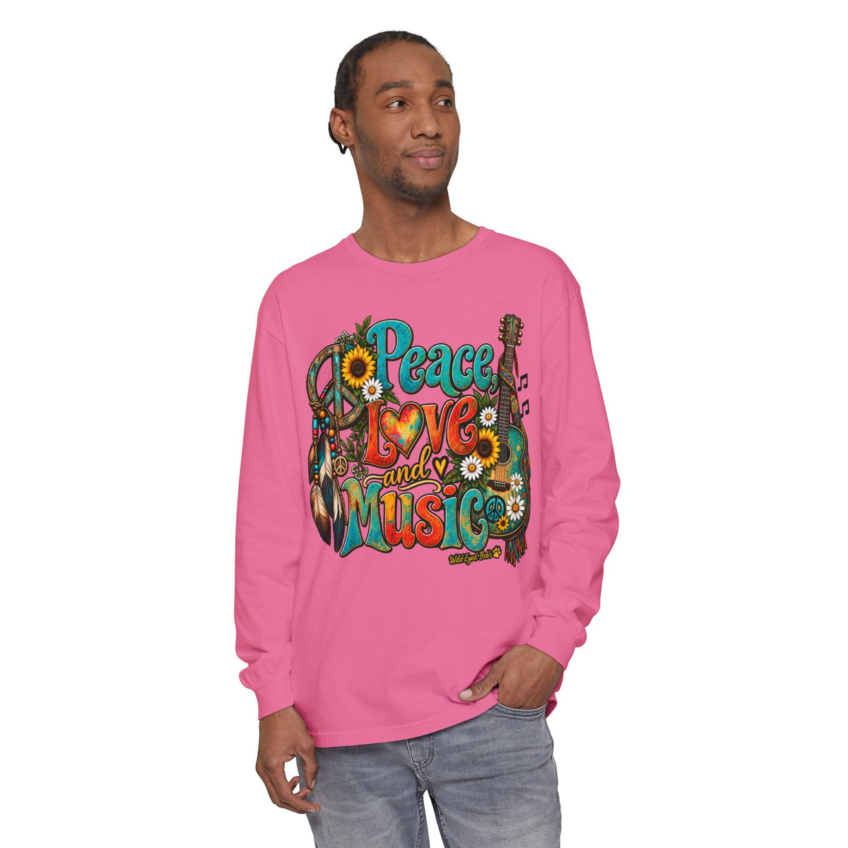 Peace Love and Music Long Sleeve Boho Style Tee