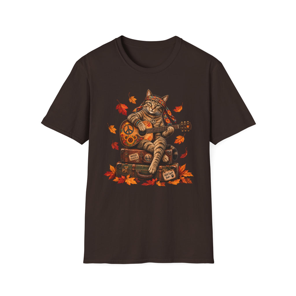 Autumn Guitar Cat T-Shirt — Cozy Fall Cat Playing Guitar Tee