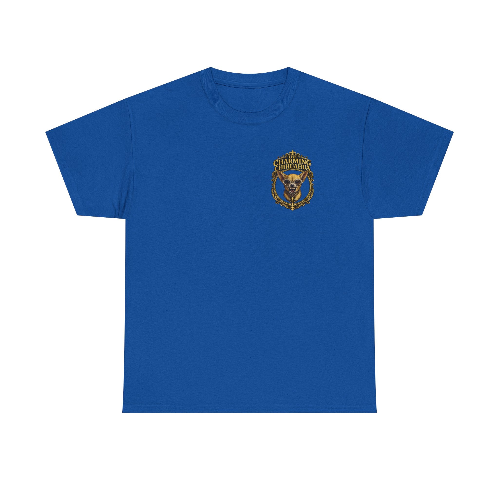 Chihuahua Crest Tee with back print — Vintage Chihuahua "THE CHARMNG CHIHUAHUA"
