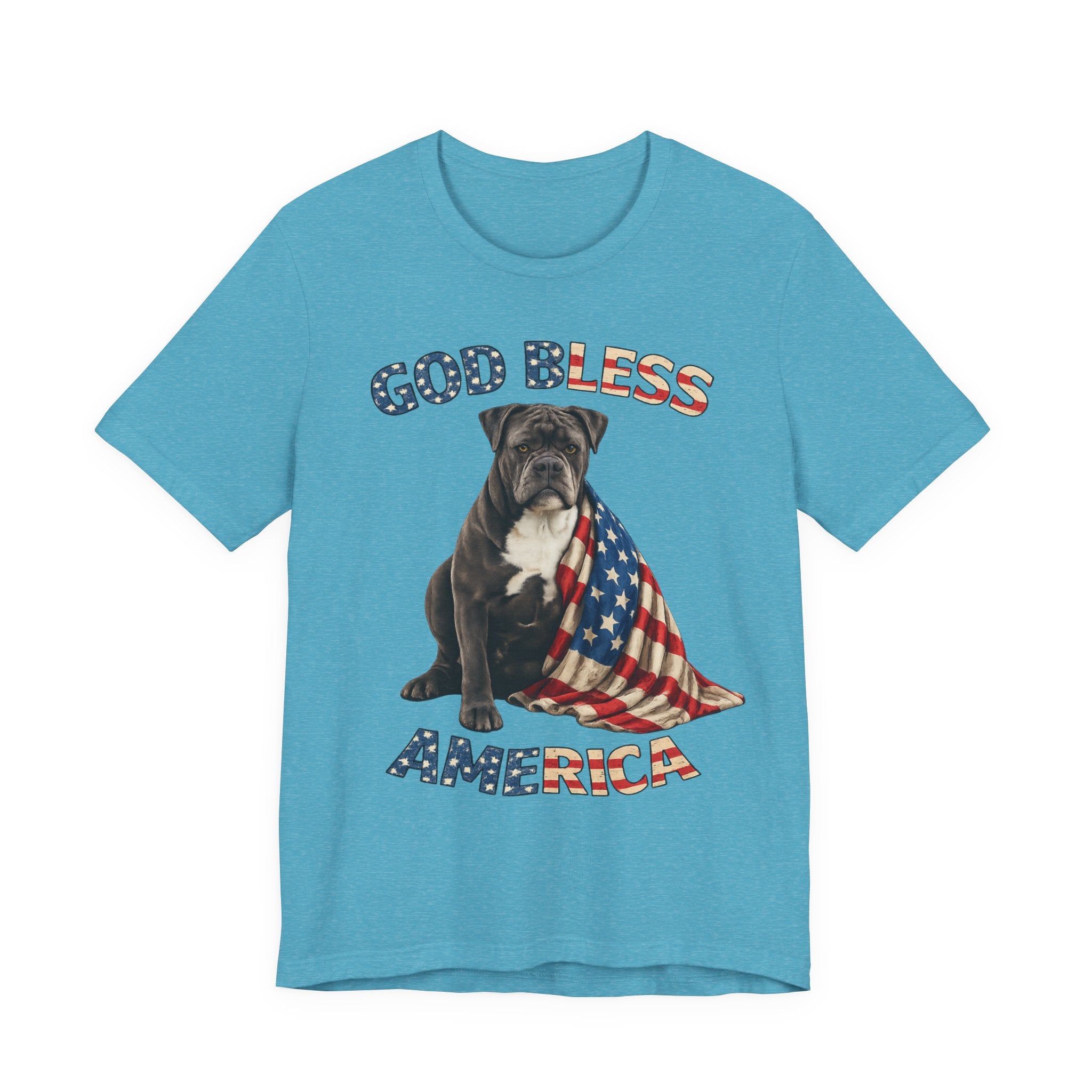Patriotic Bulldog Tee – "God Bless America" USA Flag Dog T-Shirt