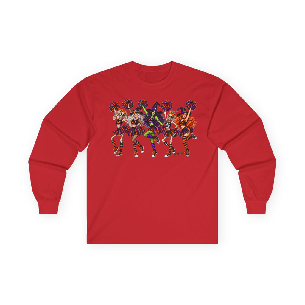 Cheerleader Skeletons and Witches Halloween Long Sleeve Tee