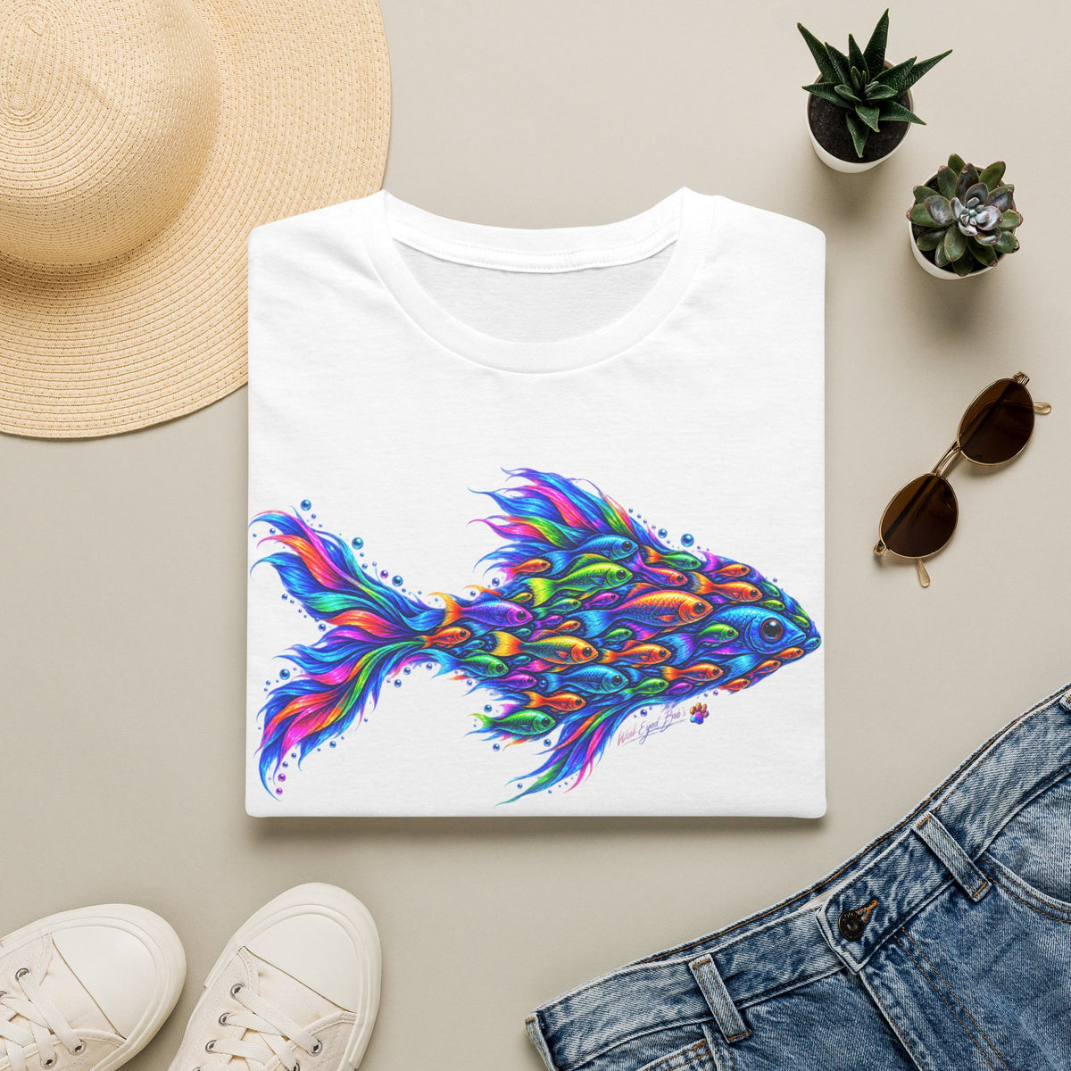 Colorful Fish Graphic T-Shirt — Vibrant Psychedelic Aquarium Art Tee