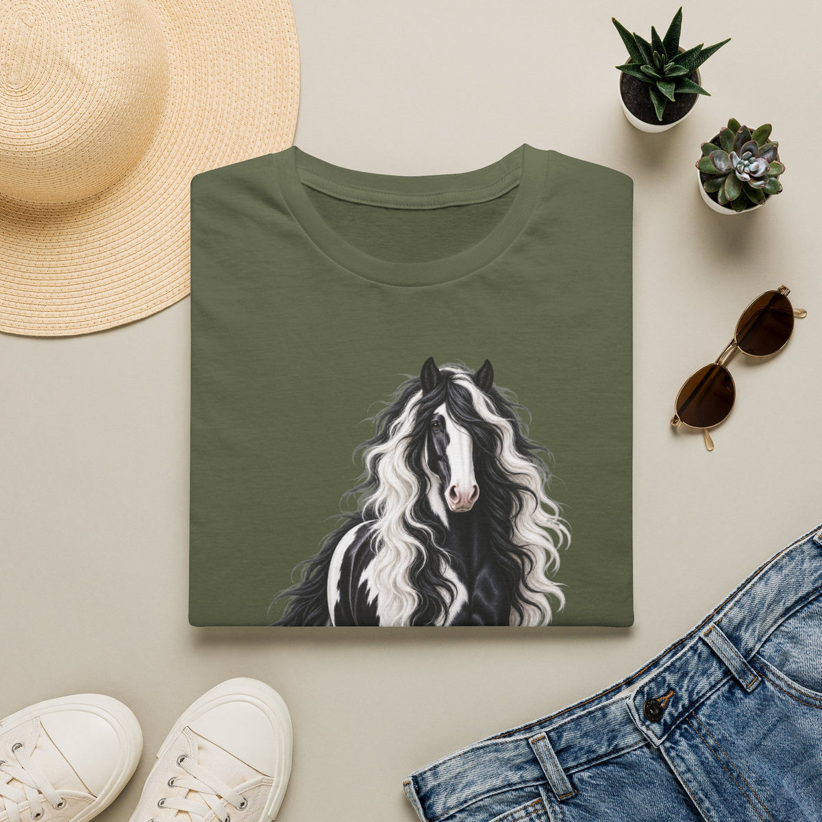 Gypsy Vanner Horse T-Shirt — Black & White Long Mane Pony Tee