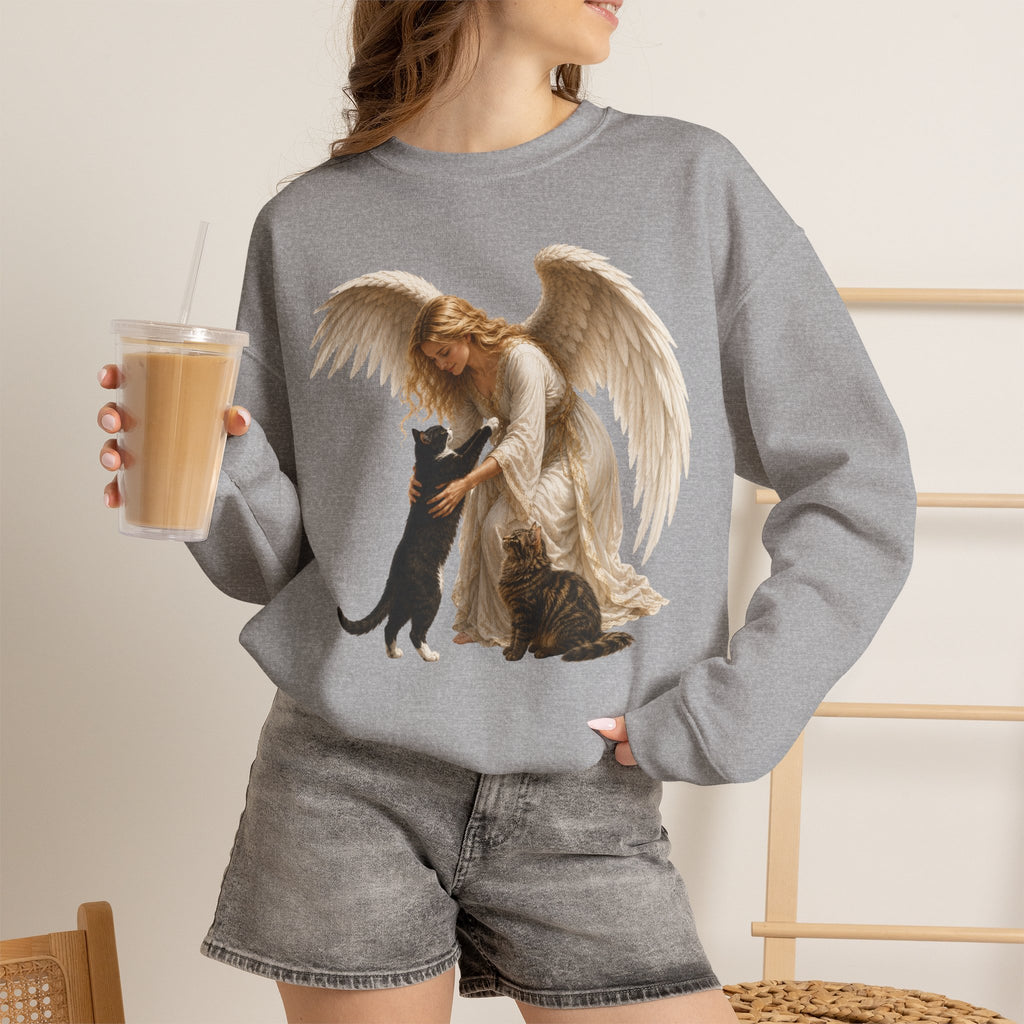 Angel Embrace cat Sweatshirt — Winged Guardian with Cat Graphic