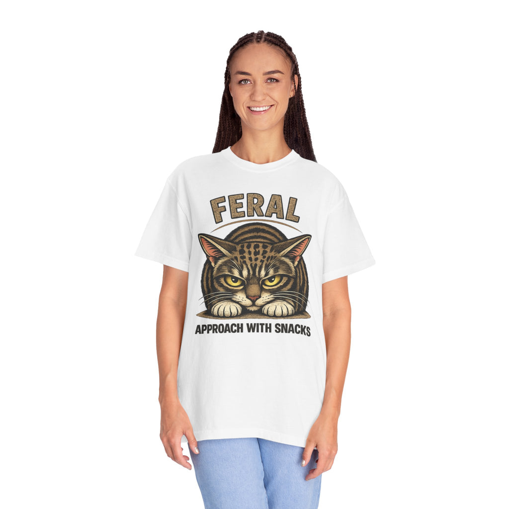 T-Shirt — "Feral: Approach With Snacks" Cat Graphic Tee