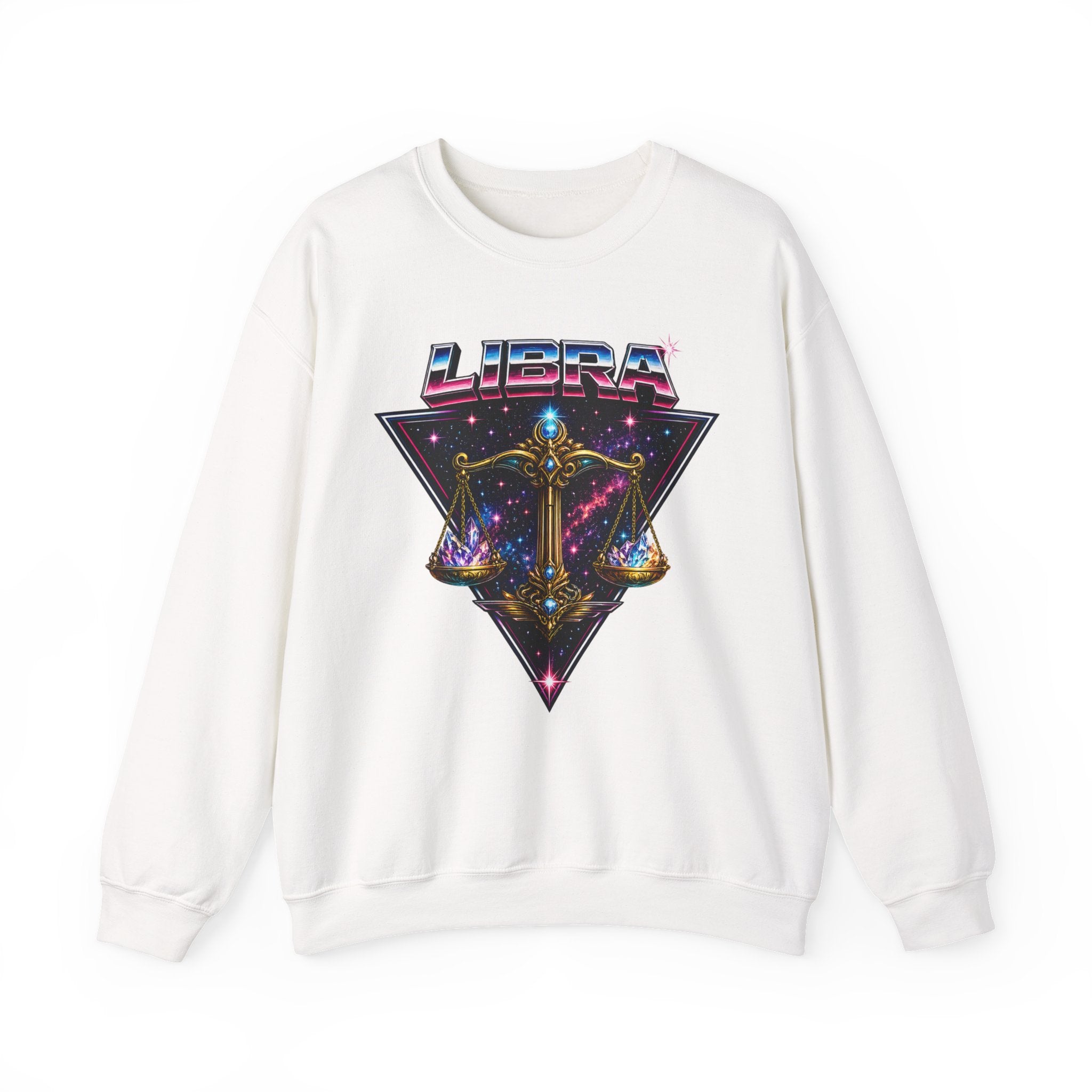 Libra Zodiac Crewneck Sweatshirt — Retro Cosmic Scales Astrology Graphic