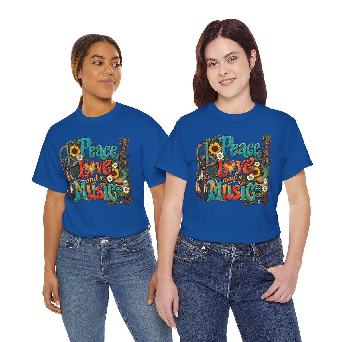 Peace Love Music T-Shirt — Retro Hippie Sunflower Graphic Tee