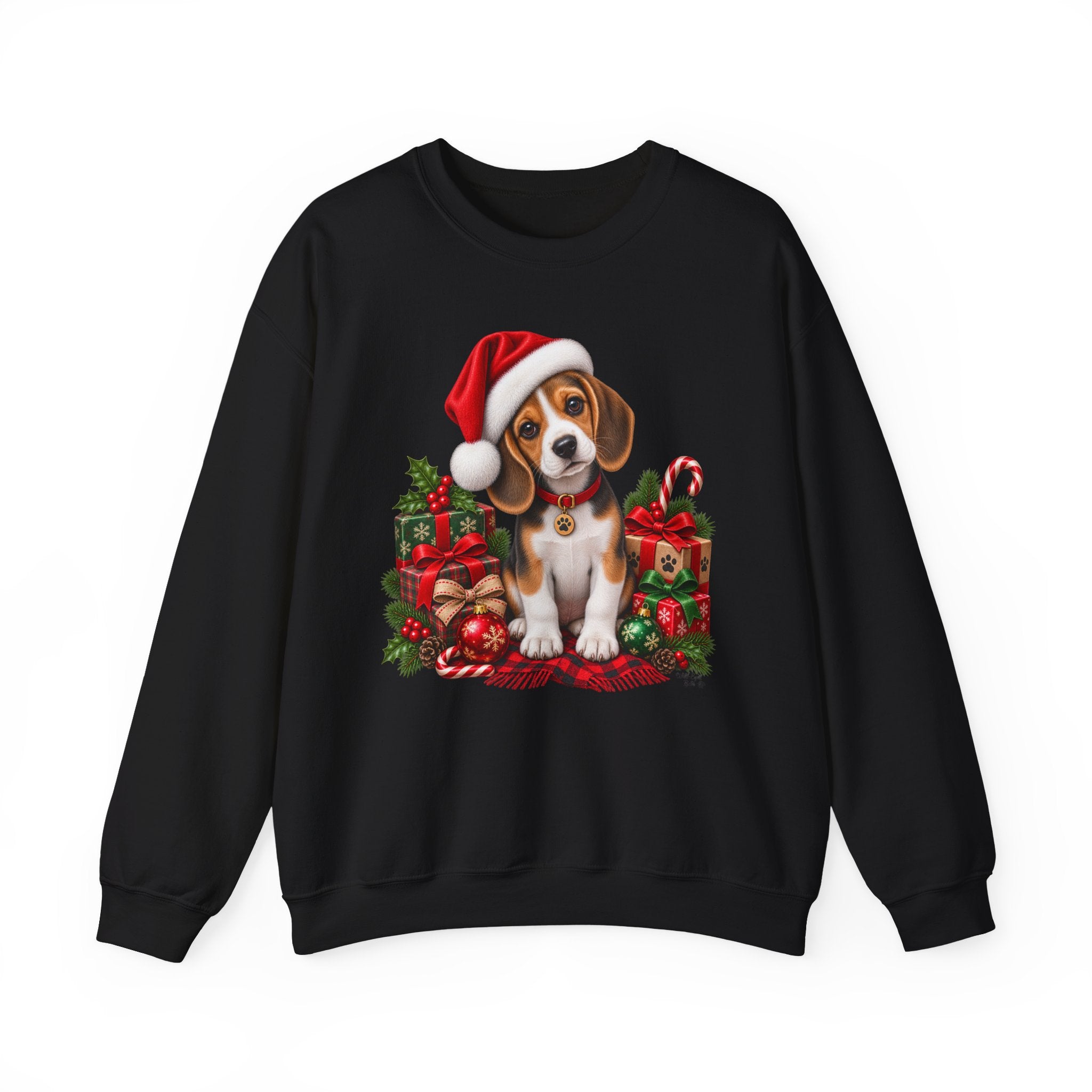 Christmas Beagle Sweatshirt – Cute Puppy in Santa Hat Holiday Crewneck
