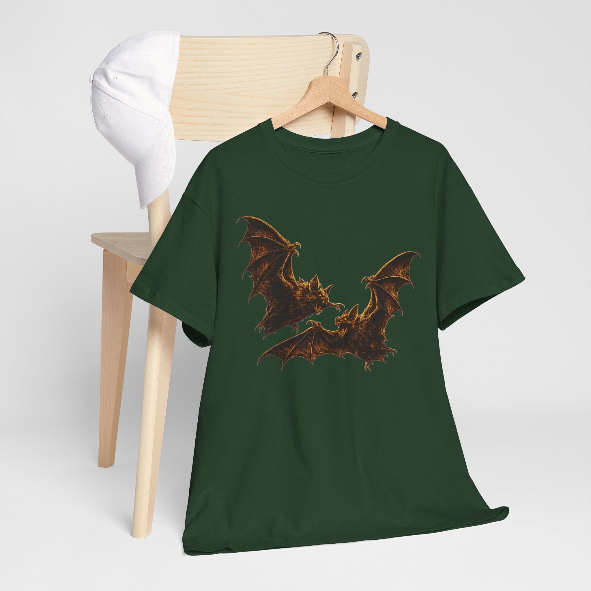 Bat duo Graphic Tee — Vintage Gothic Bat Illustration Shirt