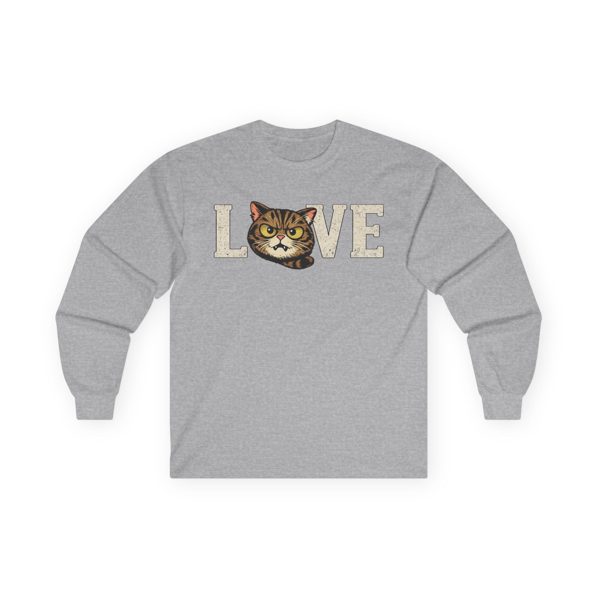 Long Sleeve Tee — "LOVE "tabby  Cat Face Graphic