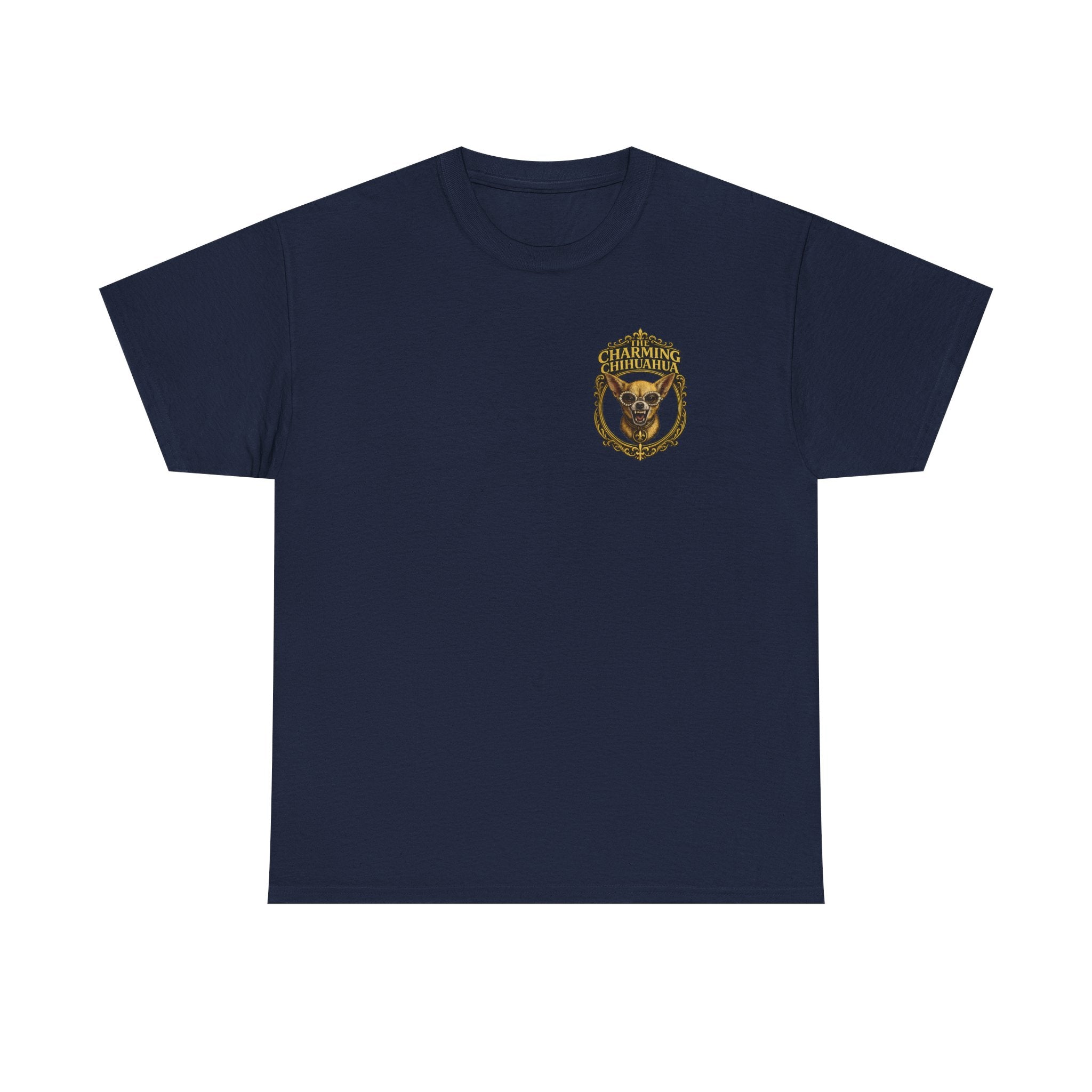 Chihuahua Crest Tee with back print — Vintage Chihuahua "THE CHARMNG CHIHUAHUA"