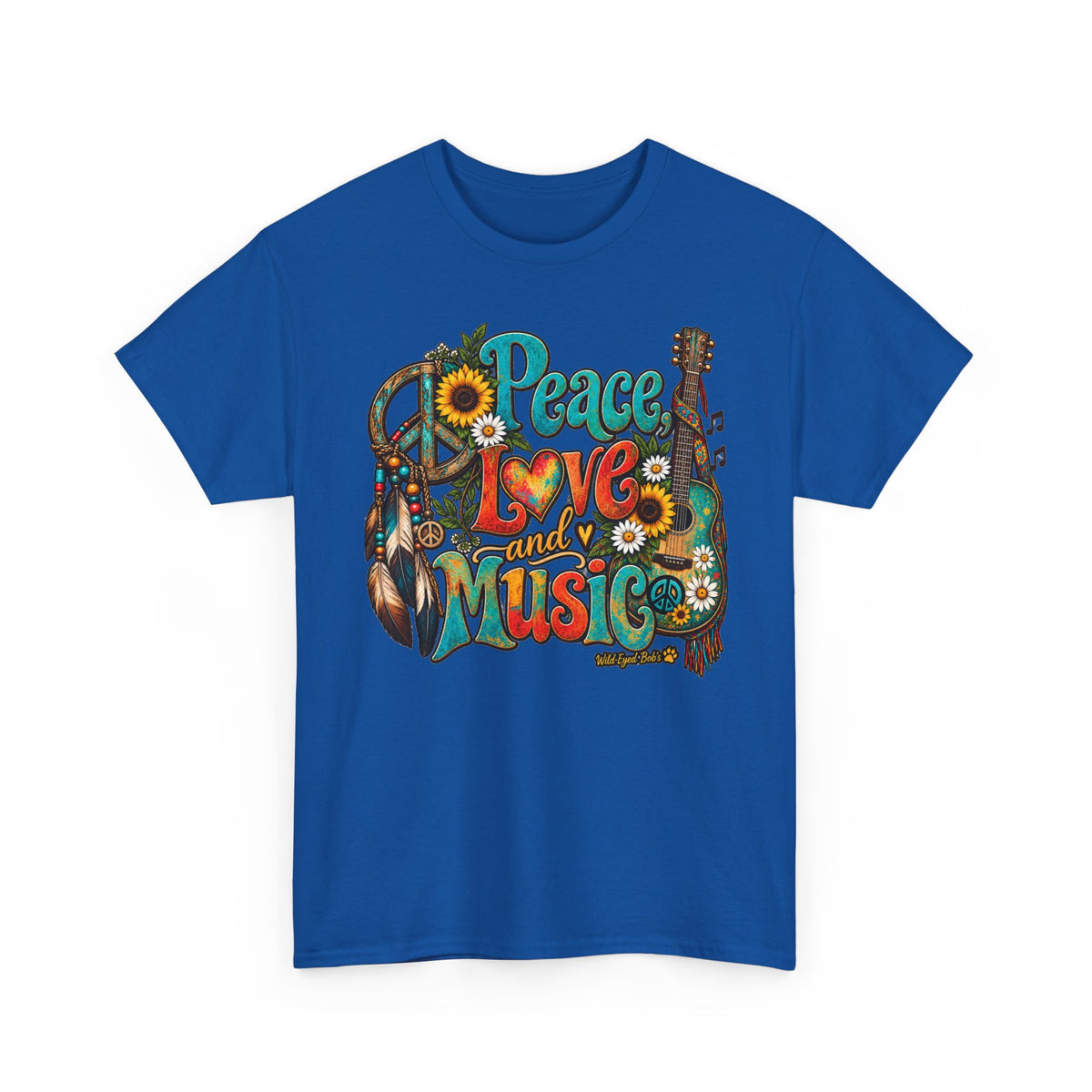 Peace Love Music T-Shirt — Retro Hippie Sunflower Graphic Tee