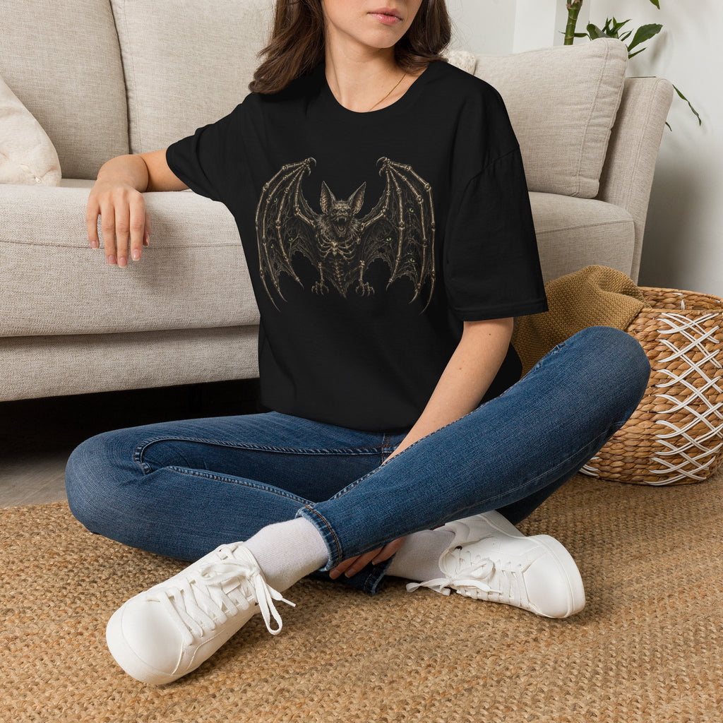 Gothic Skeletal Bat Graphic T-Shirt