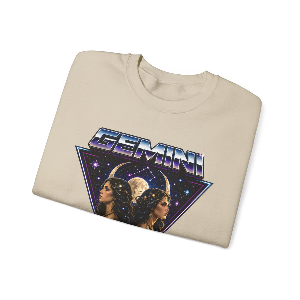 Gemini Zodiac Crewneck Sweatshirt — Retro Twin Astrology Graphic