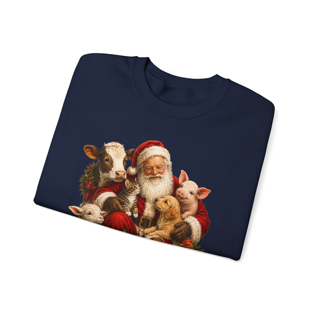 Santa with Farm Animals Sweatshirt — Vintage Christmas Crewneck
