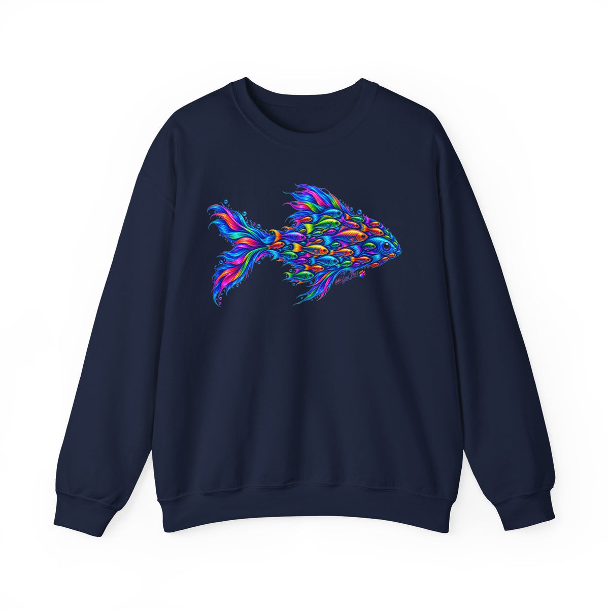 Colorful Fish Crewneck Sweatshirt — Vibrant Psychedelic Fish Graphic
