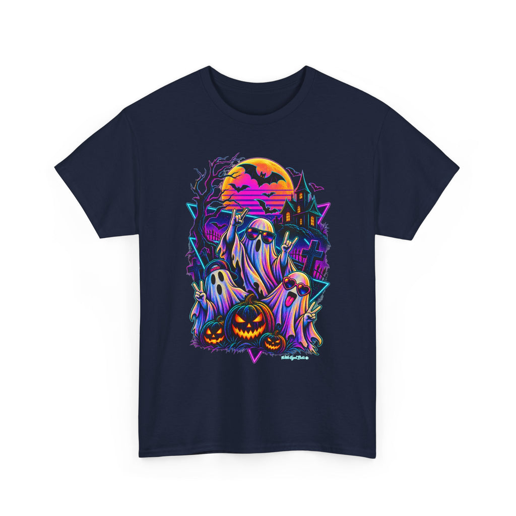 Halloween Neon Ghost Tee — Retro Spooky Pumpkin Graphic Shirt