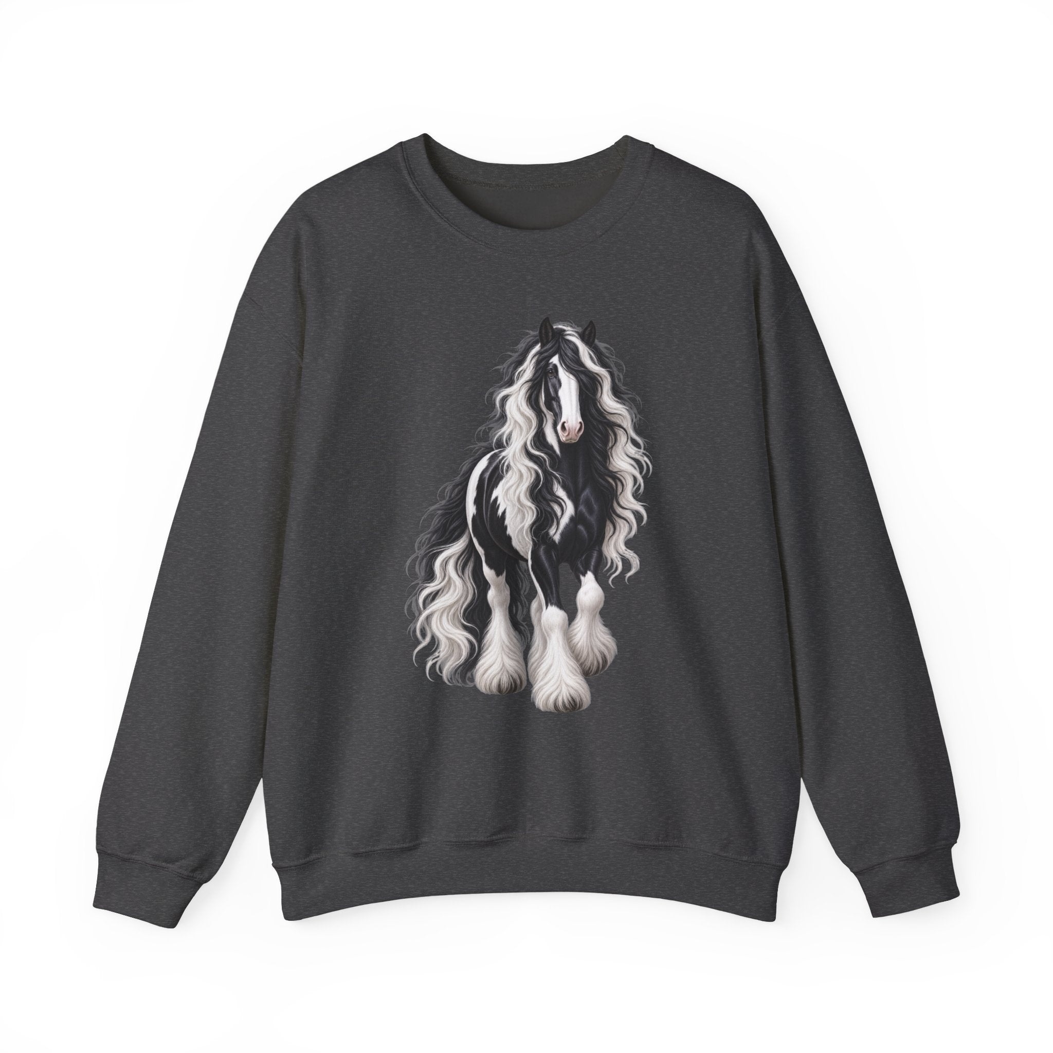 Gypsy Vanner Horse Crewneck Sweatshirt — Black & White Fluffy Pony Graphic