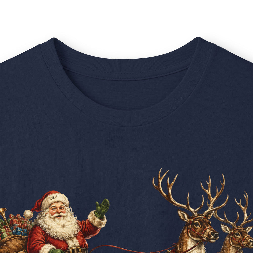 Santa Sleigh Long Sleeve Tee — Vintage Christmas Reindeer Shirt