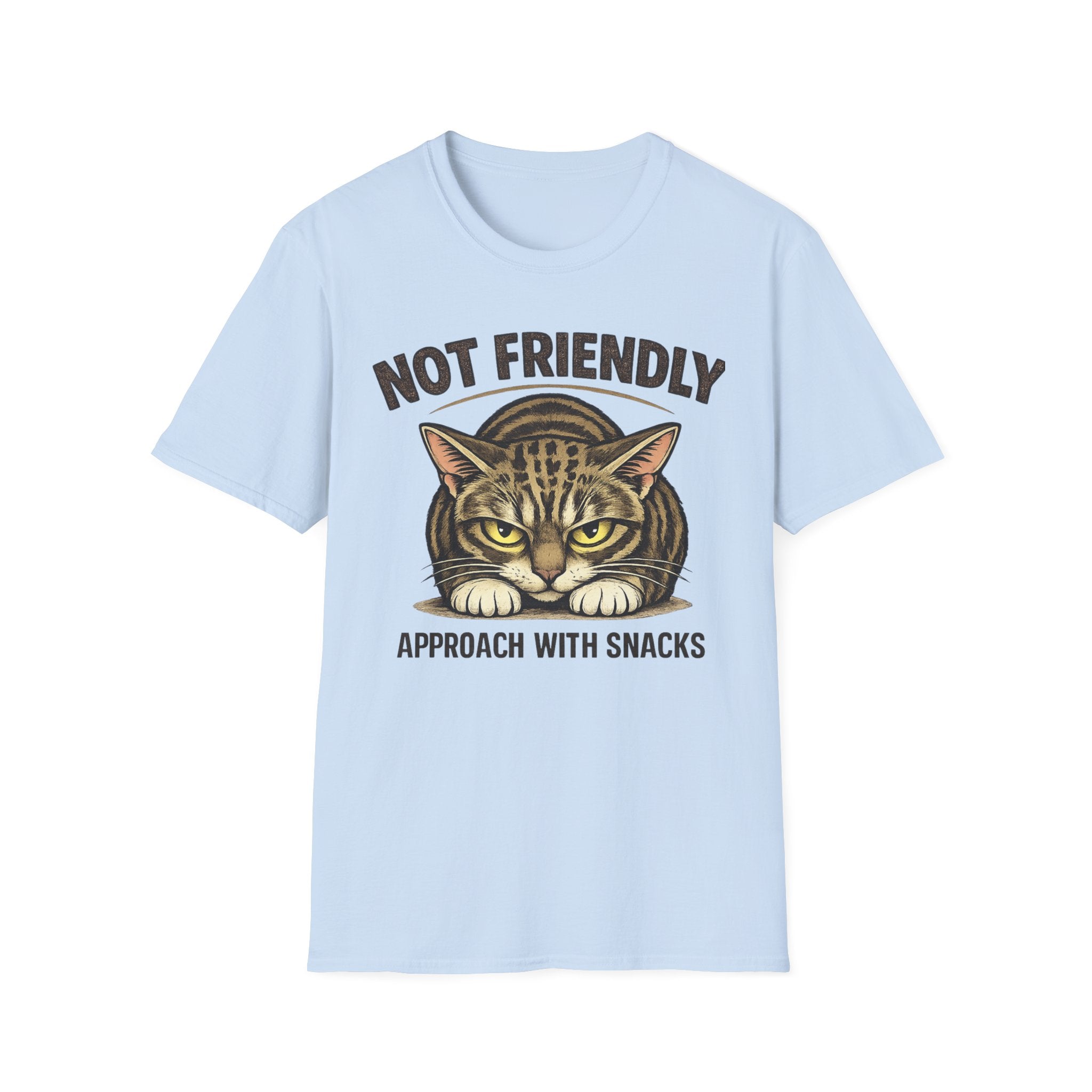 Not Friendly Cat T-Shirt — "Approach With Snacks" Vintage Grumpy Cat Tee
