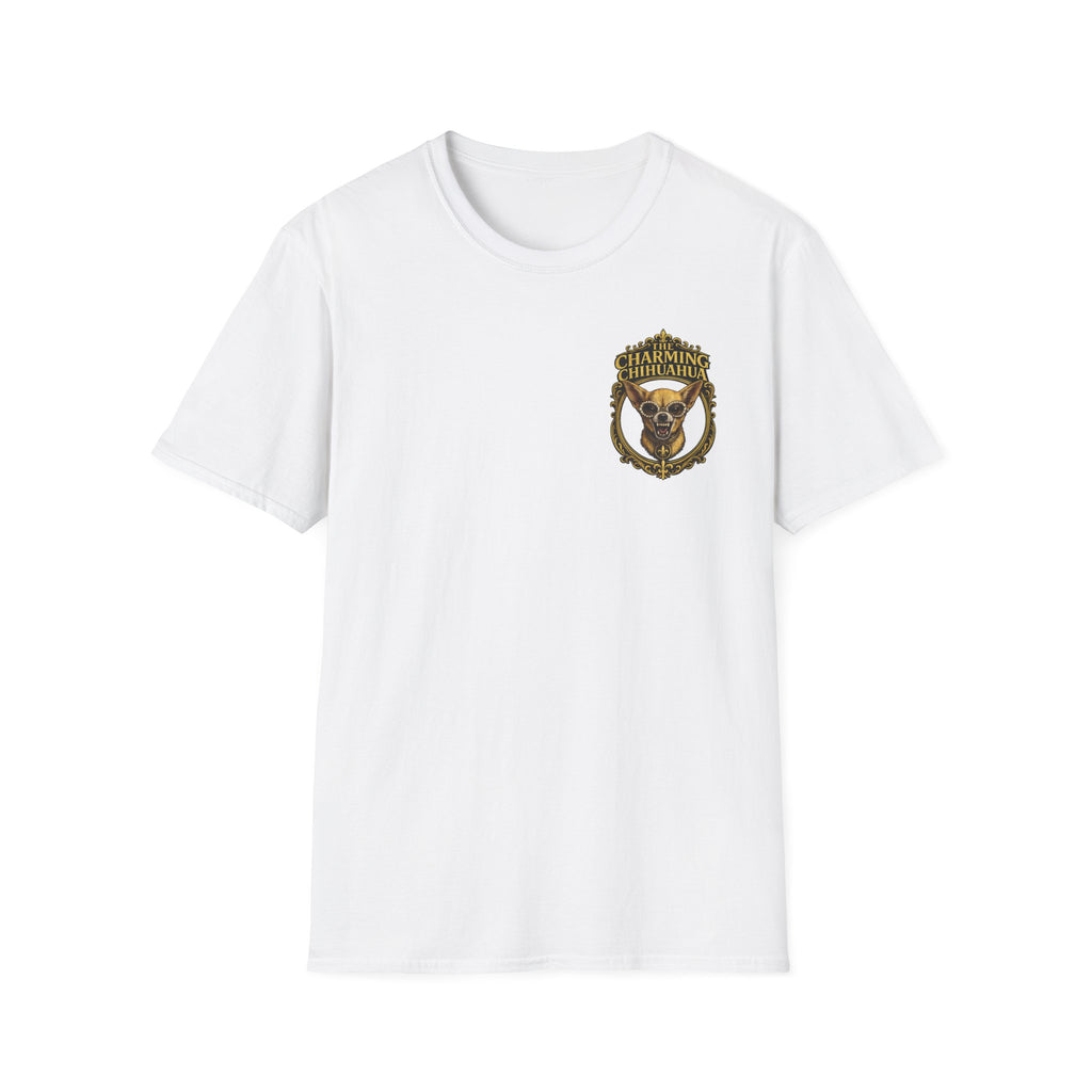 Chihuahua-Charming Chihuahua Graphic Tee — “The Charming Chihuahua” Cute Dog Lover T-Shirt --front and back print