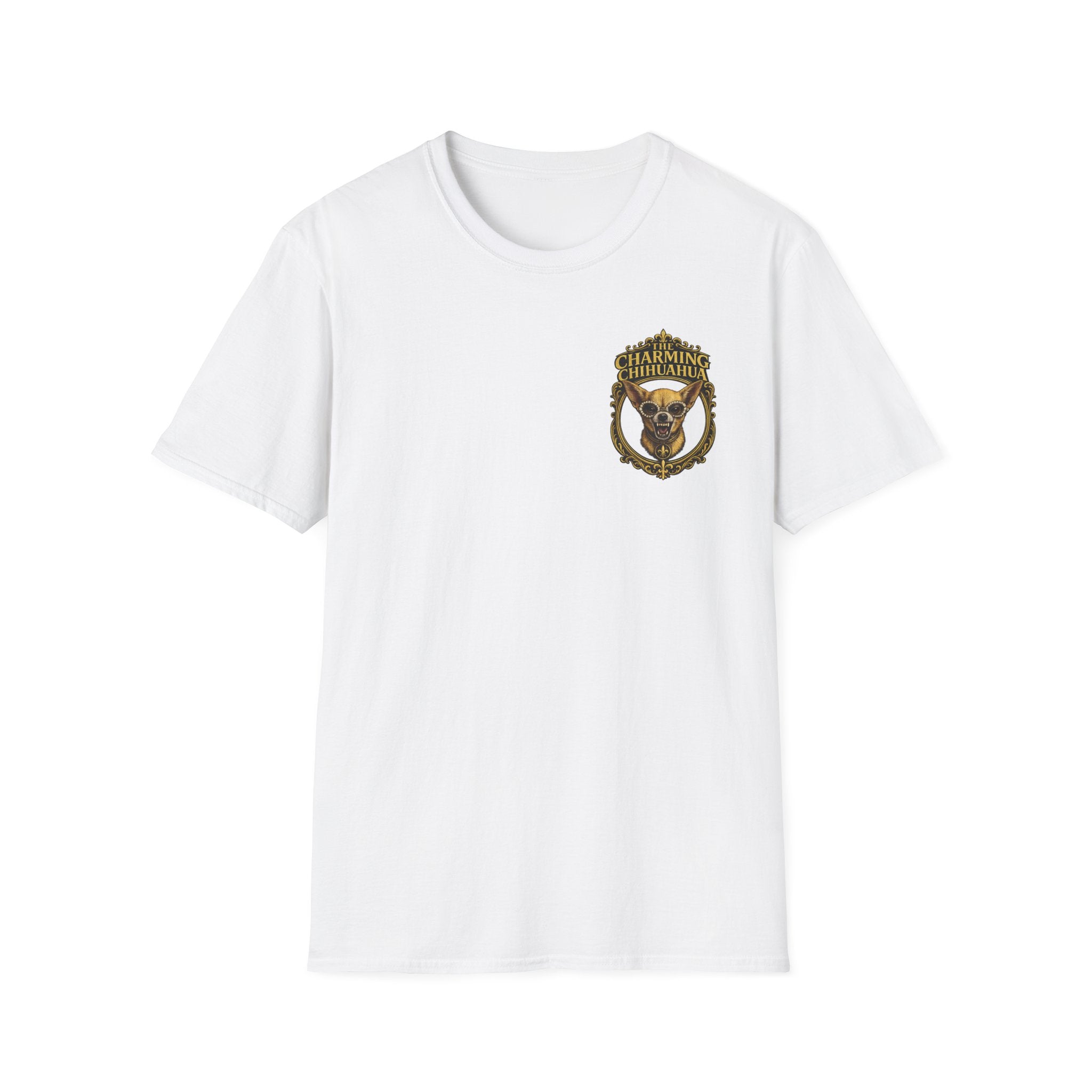 Chihuahua-Charming Chihuahua Graphic Tee — “The Charming Chihuahua” Cute Dog Lover T-Shirt --front and back print