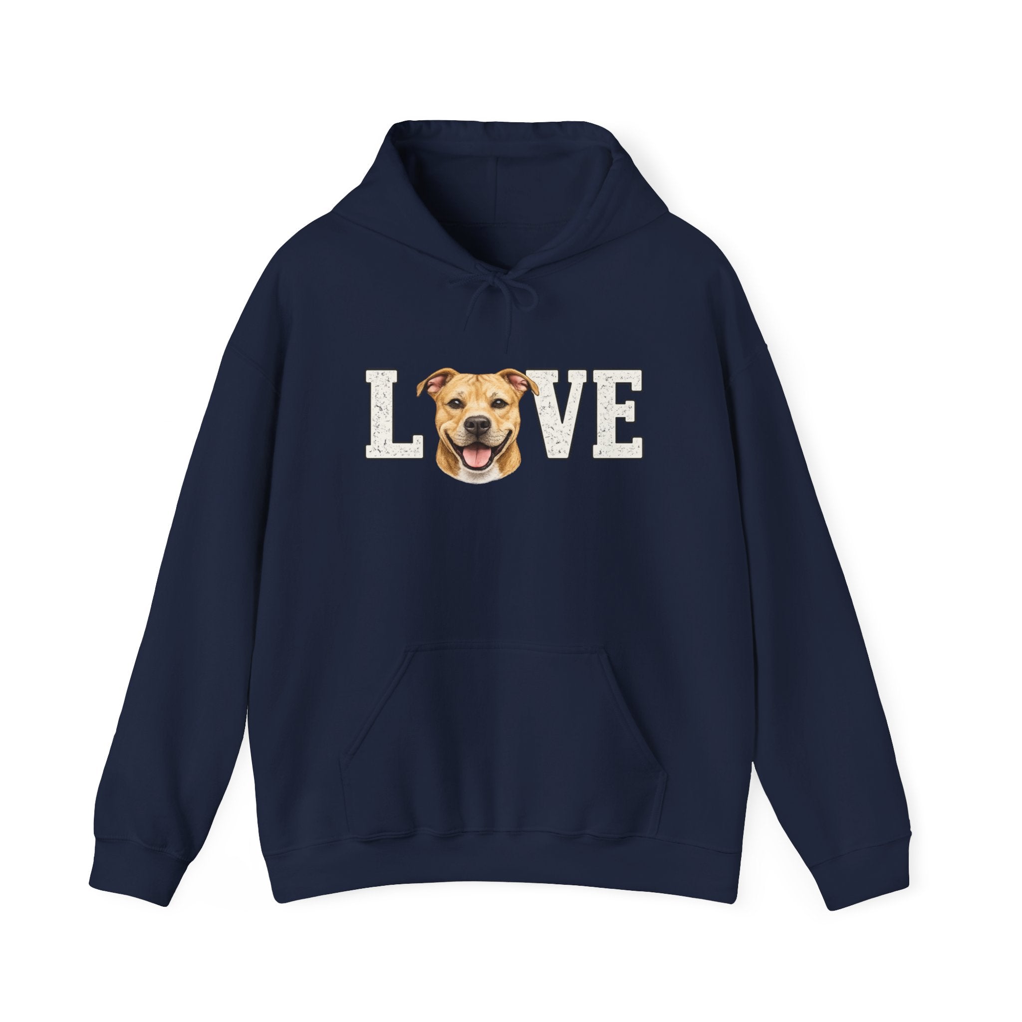Pit Bull Love Hoodie — "LOVE" with Happy Pit Bull Dog Face | Pet Lover Pullover