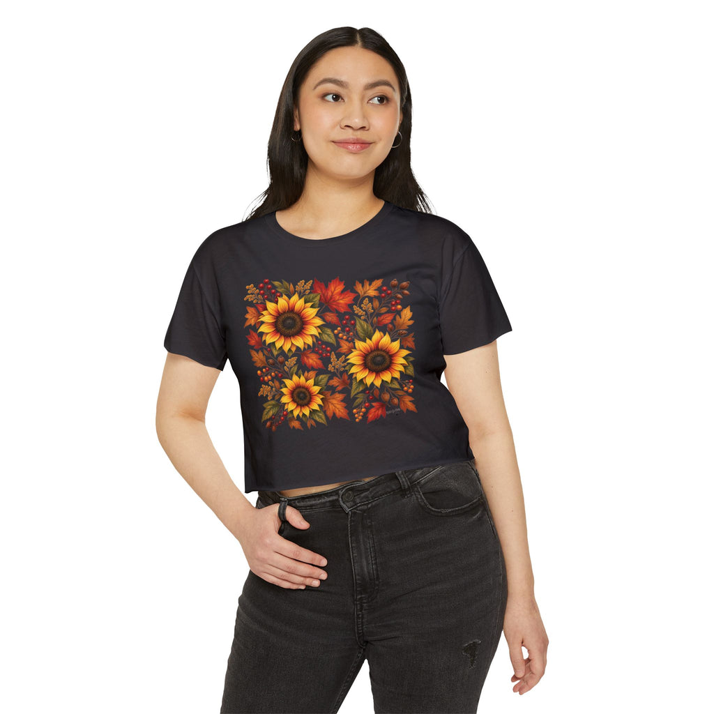 Sunflower Fall Crop Top — Autumn Floral Festival Tee