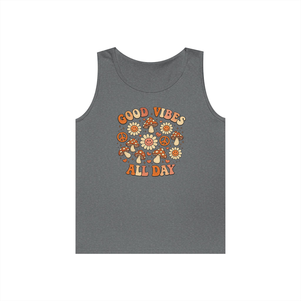 Boho-Good Vibes All Day Tank Top — Retro Mushroom Peace Floral Graphic