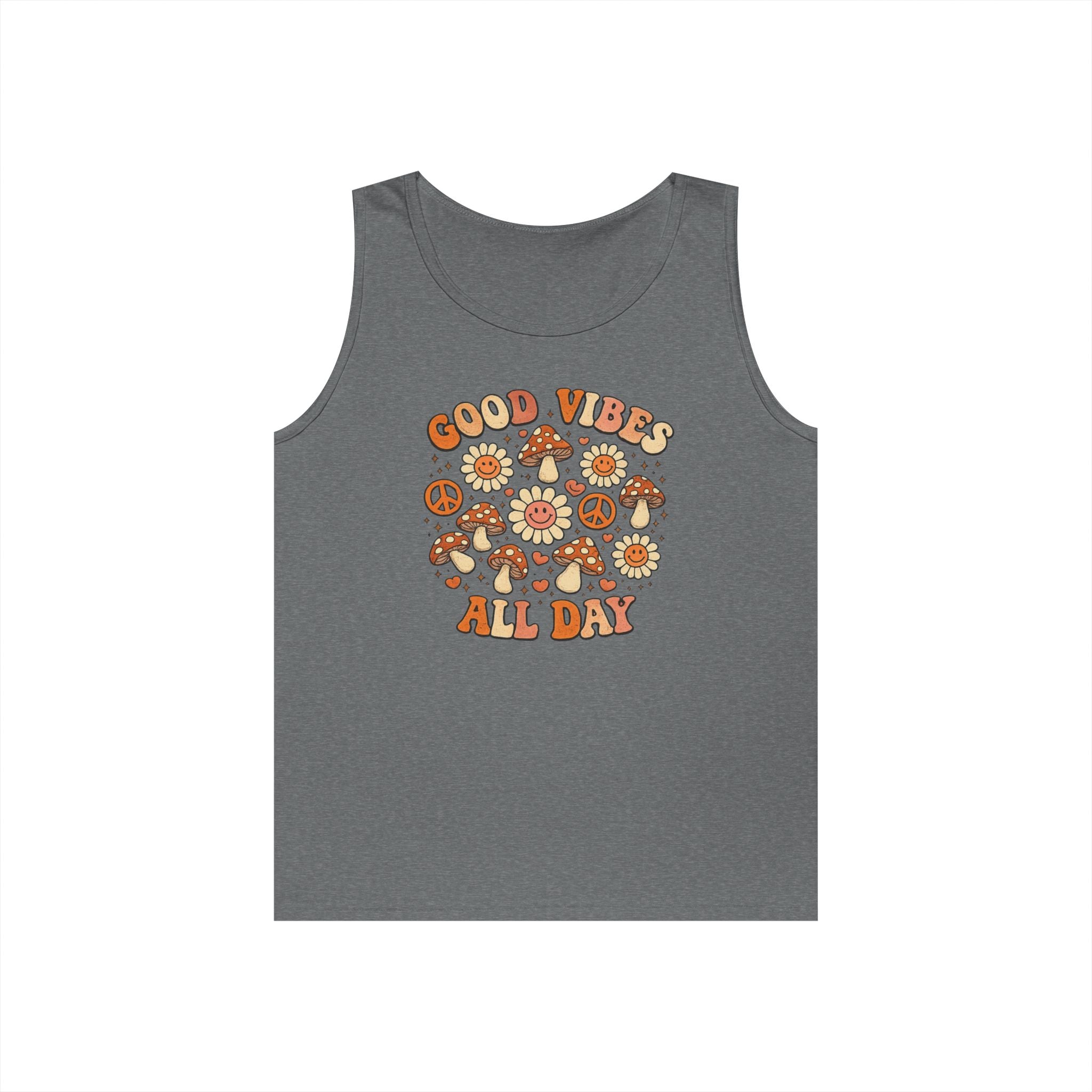 Boho-Good Vibes All Day Tank Top — Retro Mushroom Peace Floral Graphic