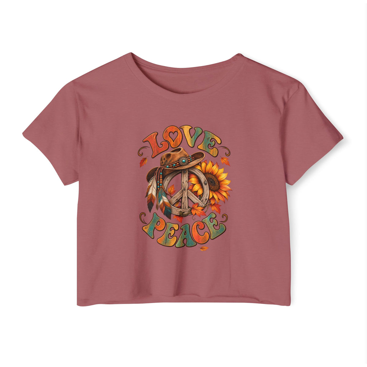 Love & Peace Crop Top — Retro Sunflower Hippie Festival Tee