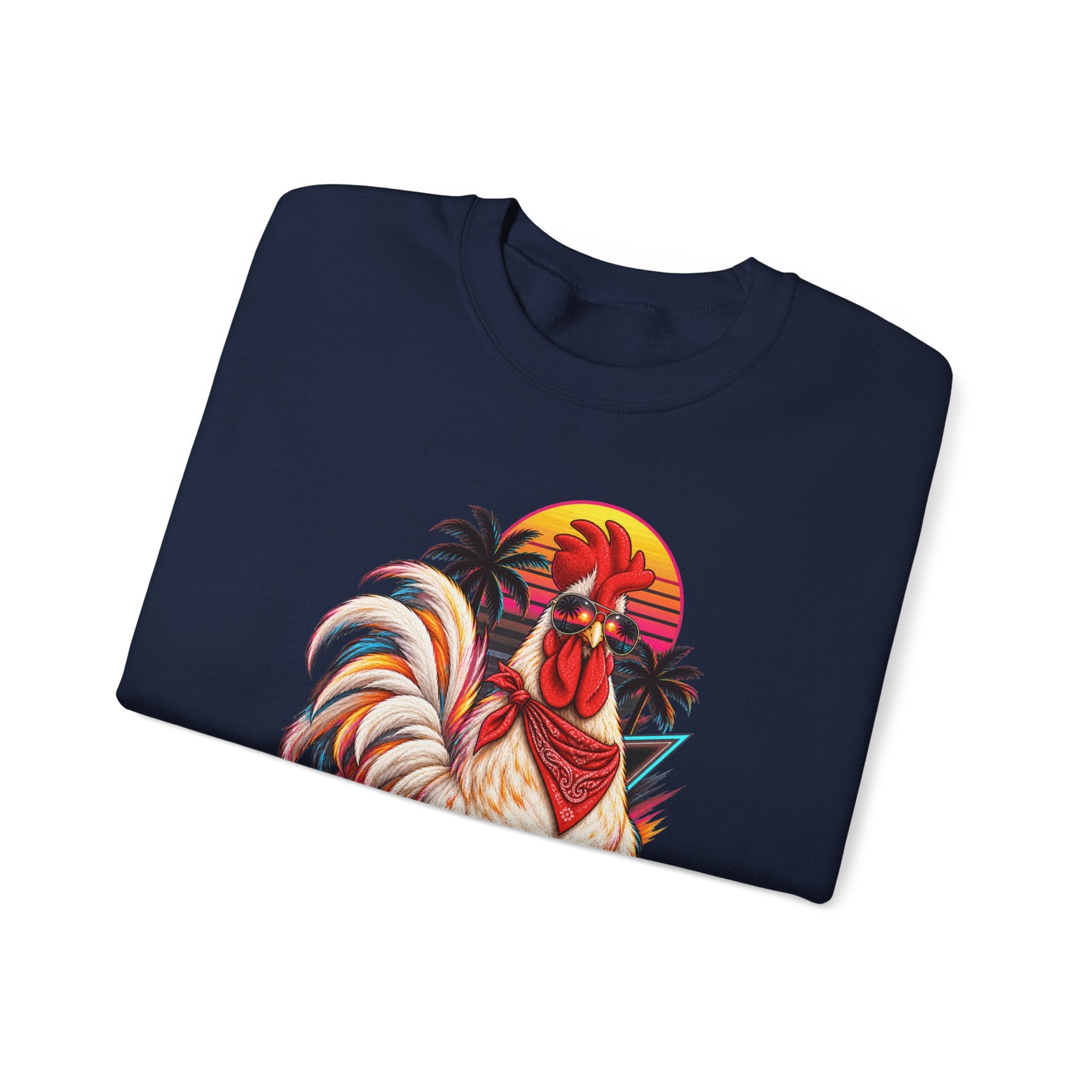Rooster Sunset Crewneck Sweatshirt — Tropical Farm Rooster Graphic