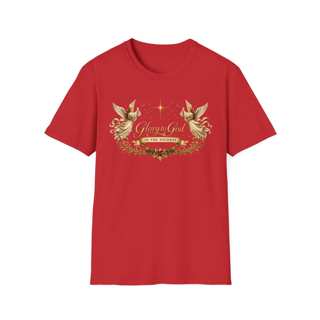 Glory to God Angel Christmas T-Shirt — "In the Highest" Nativity Holiday Tee