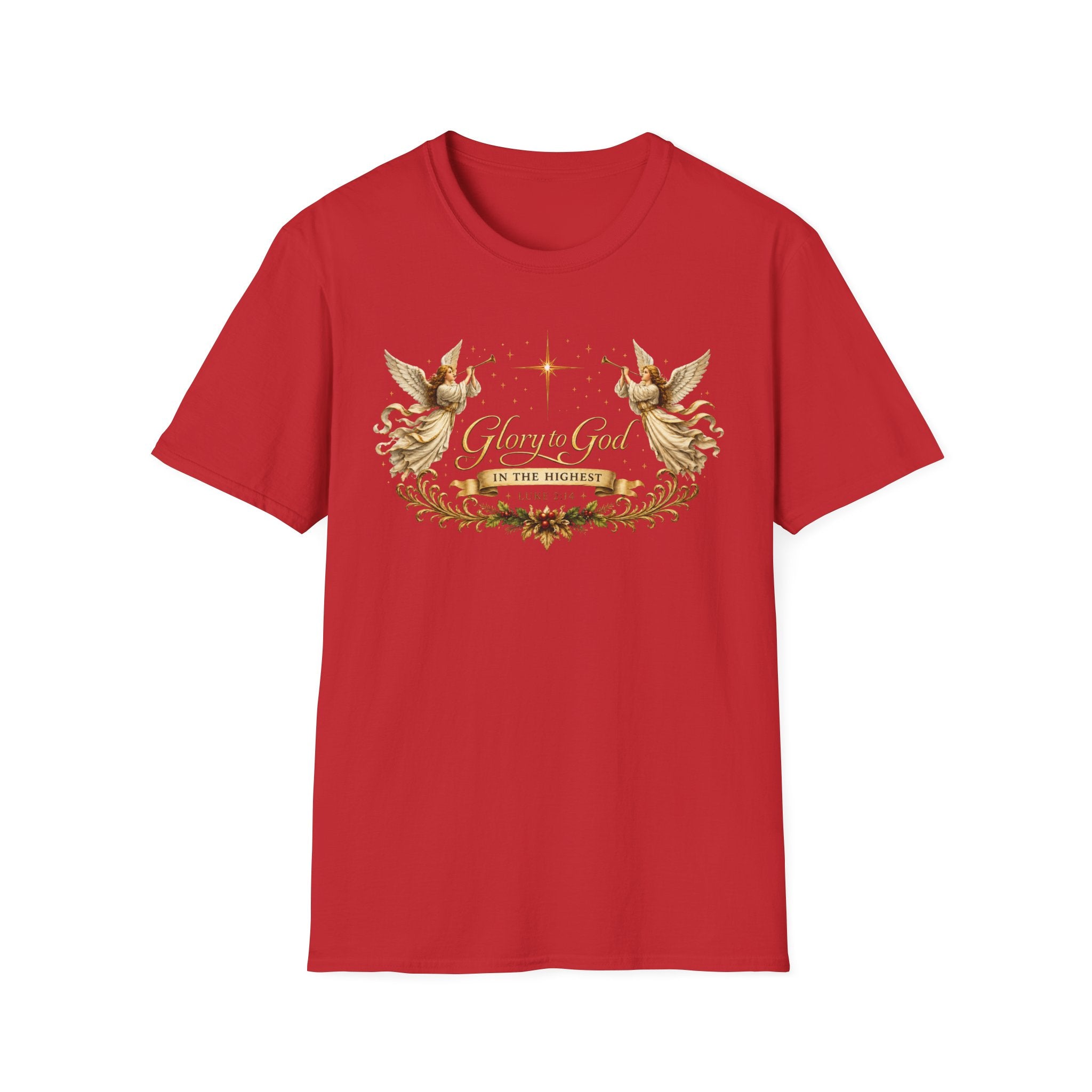 Glory to God Angel Christmas T-Shirt — "In the Highest" Nativity Holiday Tee