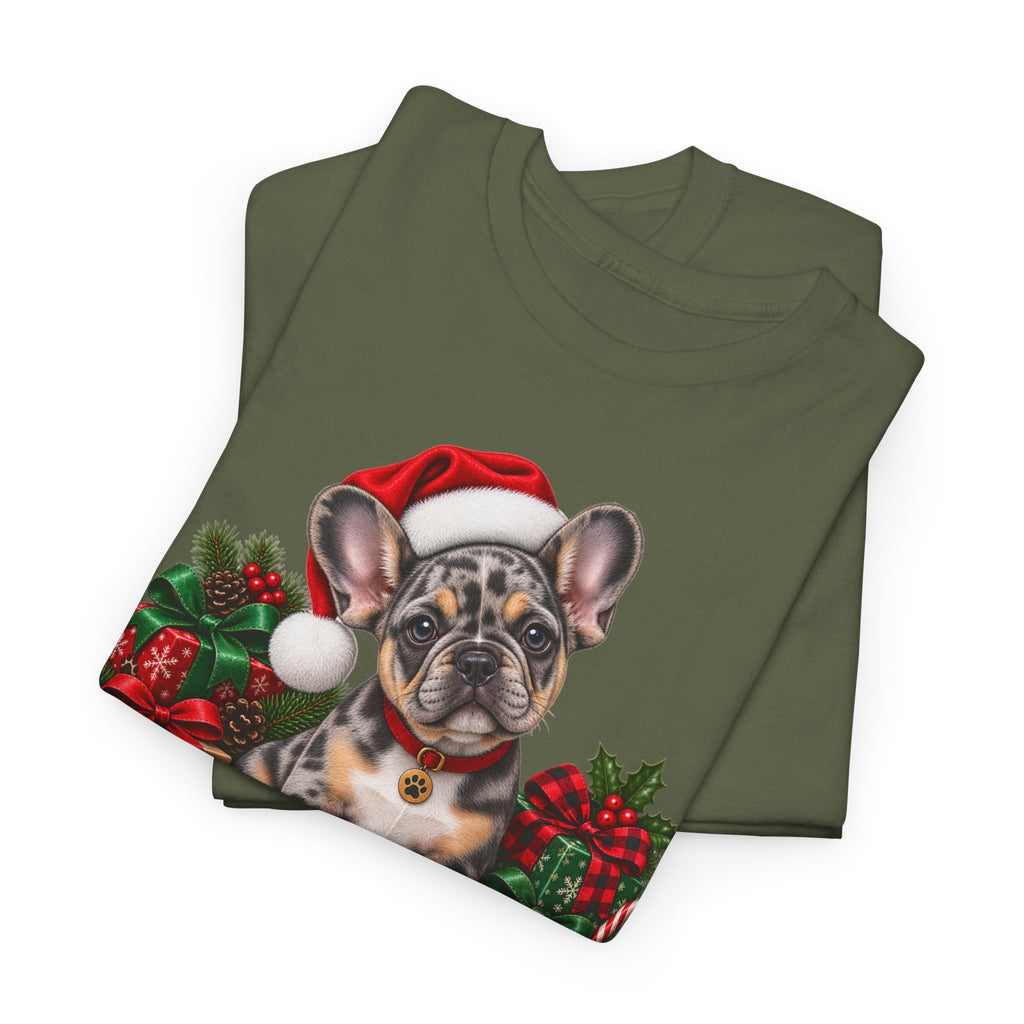 French Bulldog Christmas T-Shirt — Cute Puppy in Santa Hat Holiday Tee
