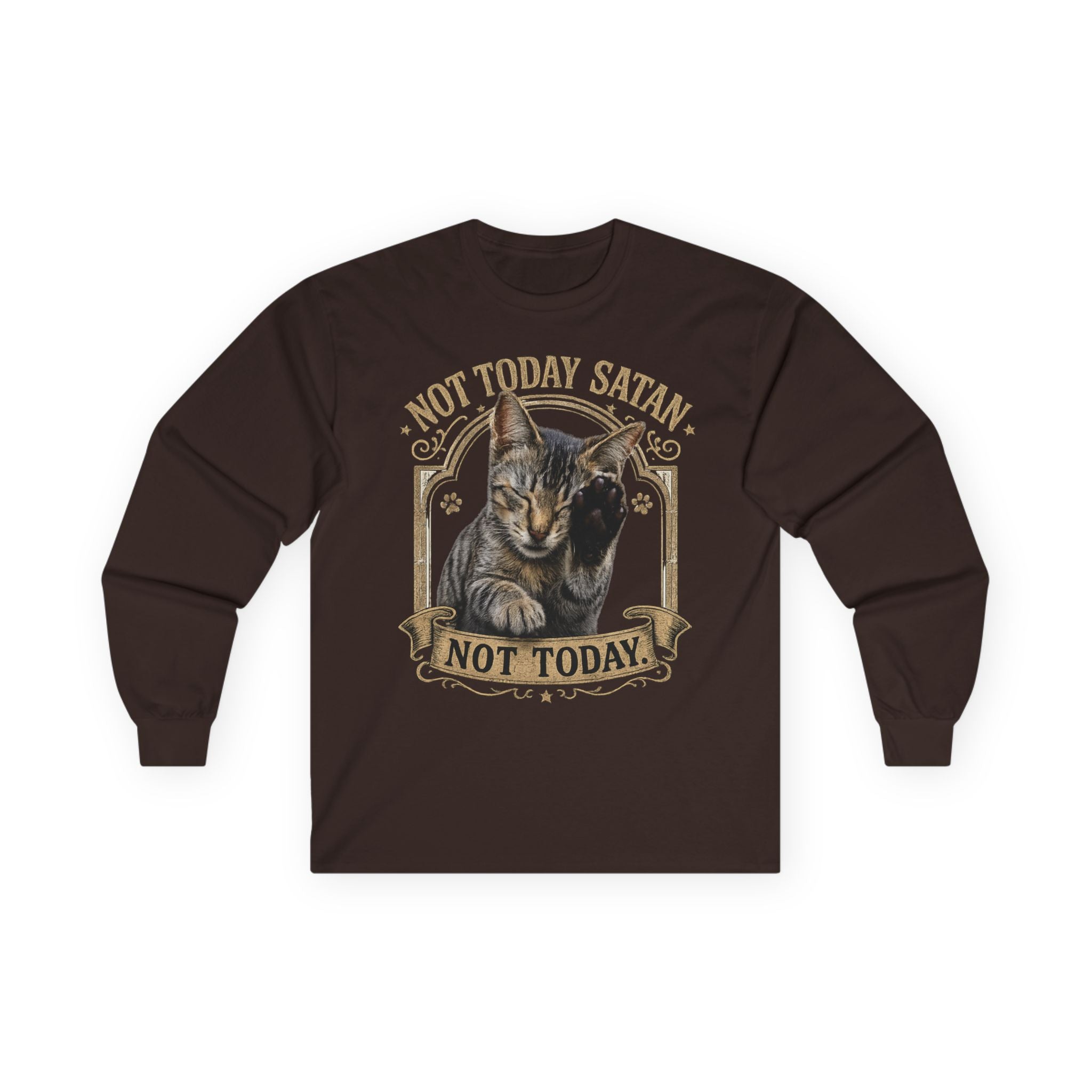 Not Today Satan Cat Long Sleeve Tee — Funny Gothic Cat Graphic Shirt