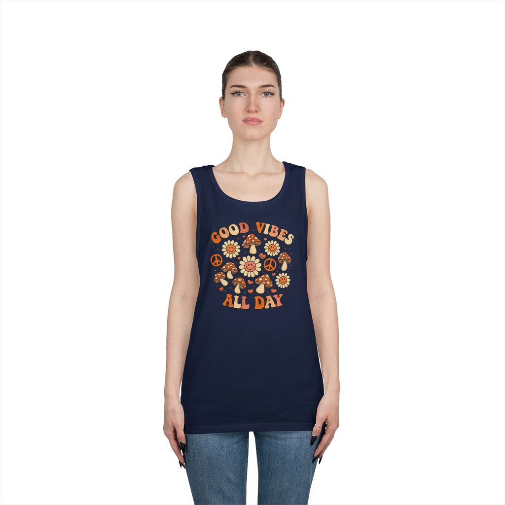 Boho-Good Vibes All Day Tank Top — Retro Mushroom Peace Floral Graphic