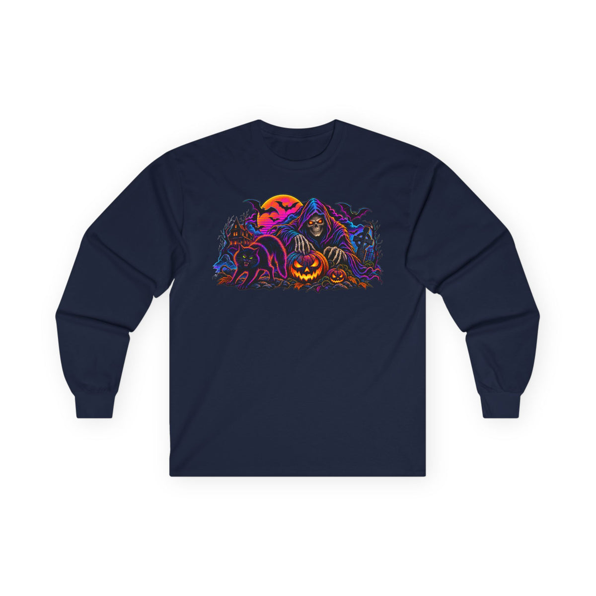 Halloween Grim Reaper Pumpkin retro Long Sleeve Tee