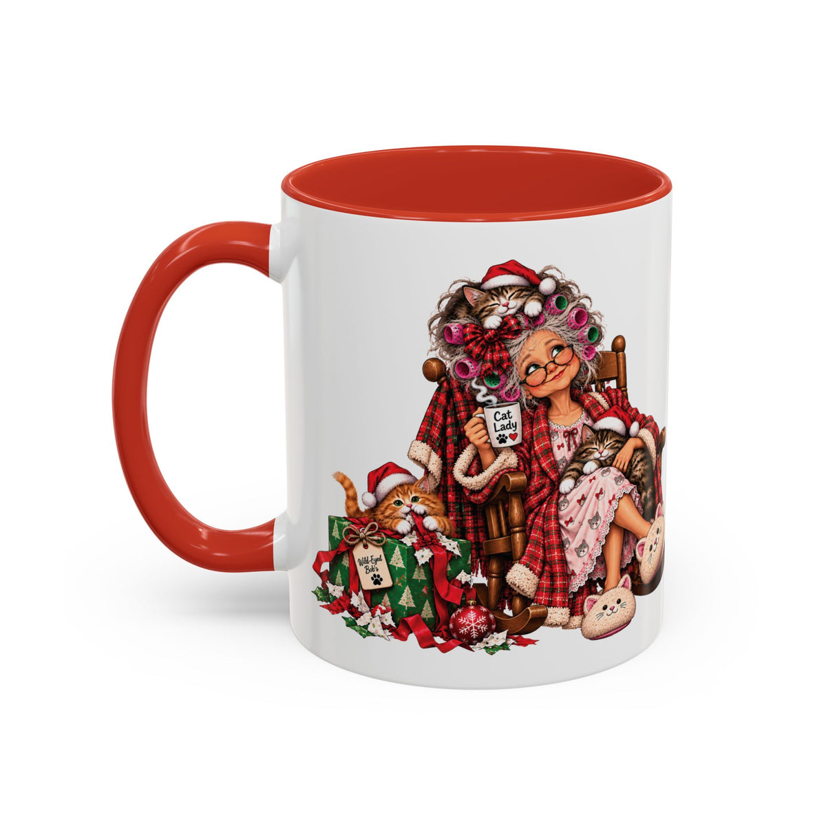Christmas Cat Lady Mug - Funny Holliday Coffee Mug For Cat Lovers- Accent 11/15oz