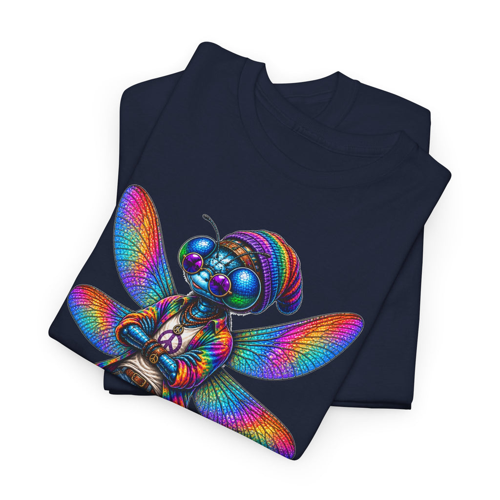 anthropomorphic Dragonfly Tee — Rainbow Glitch Dragonfly Graphic T-Shirt