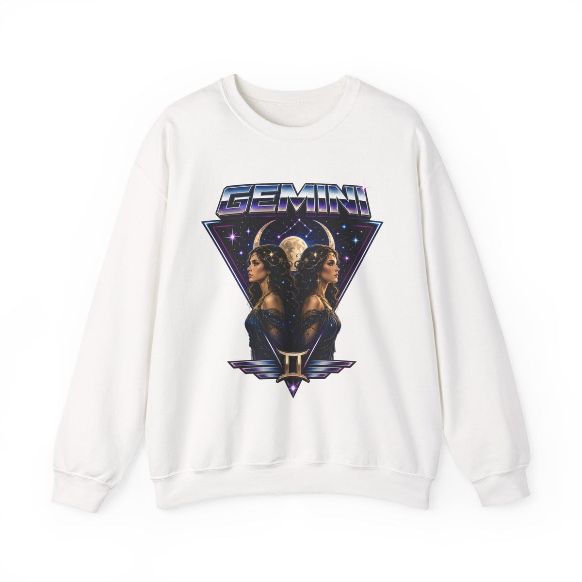 Gemini Zodiac Crewneck Sweatshirt — Retro Twin Astrology Graphic